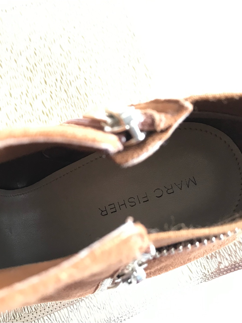 Marc Fisher Tan Suede Peep-Toe Ankle Booties with Side Zipper - Picture 2 of 4